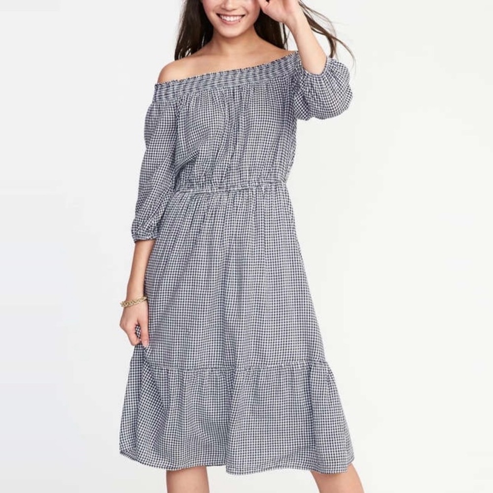 Old Navy Black and White Off-Shoulder Midi Dress